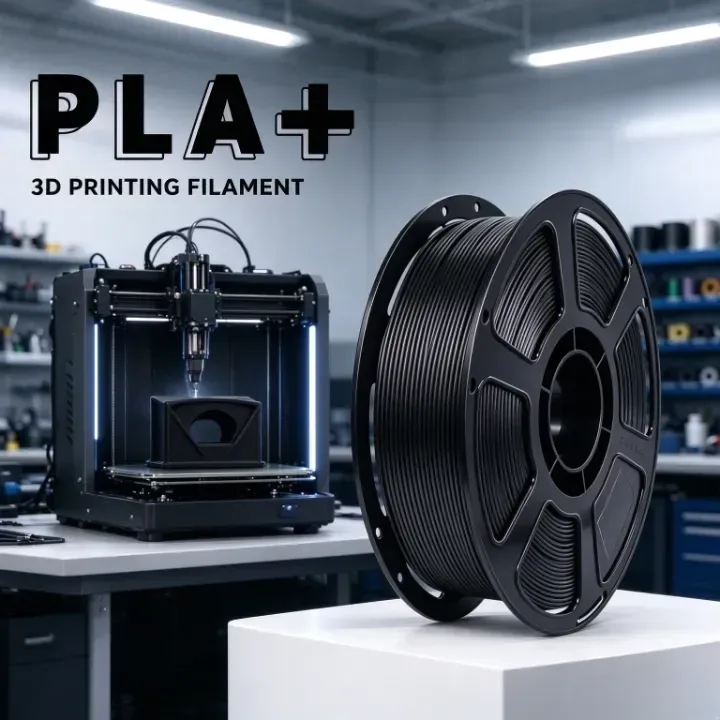 Black PLA+ filament used in a 3D printing project, scene 2