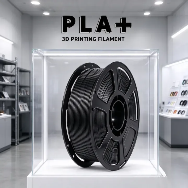 Black PLA+ filament used in a 3D printing project, scene 4