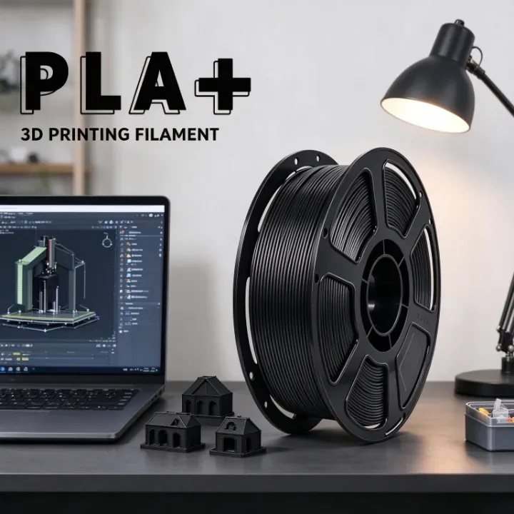 Black PLA+ filament used in a 3D printing project, scene 5